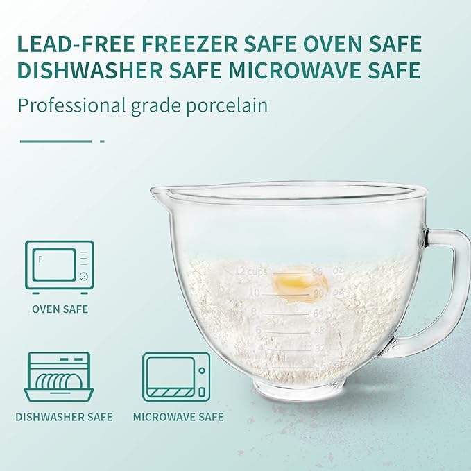 Glass Bowl 5 Quart,with Measurement Markings,Allows Placing it in the Microwave and Refrigerator