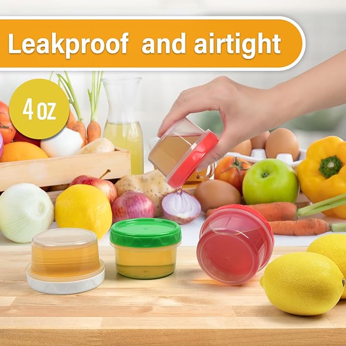 4oz Plastic Containers with Lids Reusable Dishwasher Freezer Safe Airtight, 6-Pack