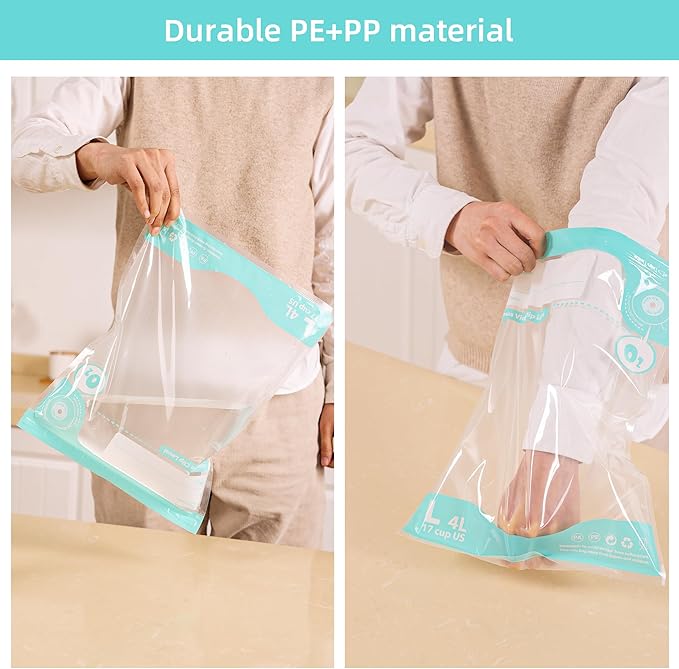 Sous Vide Bags Reusable, Vacuum Food Storage Bags 20 pcs (7.9 * 11.8in) Comes with 6 sealing sliders Thicken PA&PE material Double zipper Long-lasting freshness Bag for Cooking, Food Storage, M 20pcs