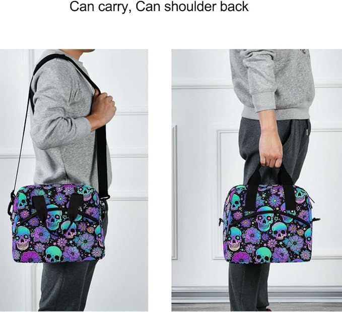 MNSRUU Insulated Lunch Bag Funny Skulls Lunch Box Women Lunch Tote Men Lunch Cooler Bag Reusable Leakproof Lunch Bag with Adjustable Shoulder Strap For Work School