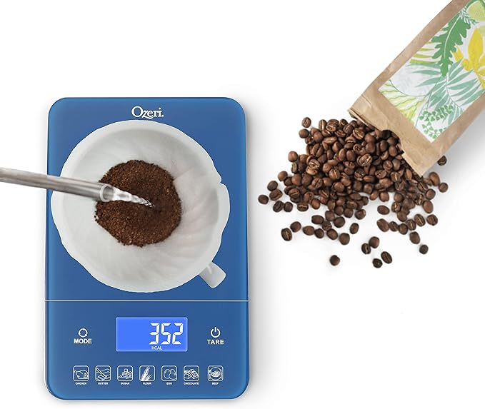 Ozeri Touch III Digital Kitchen Scale with Calorie Counter, 22 lbs (10 kg), Classic Blue
