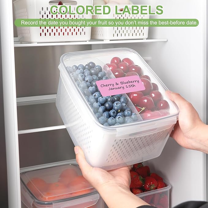 6 Pcs Large Fruit Containers for Fridge, Airtight Food Storage Containers with Removable Colander, Dishwasher and Microwave Safe, Berry Produce Container Keep Fruits, Vegetables, Meat Fresh Longer
