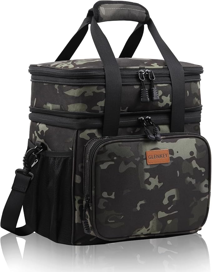 Expandable Large Insulated Lunch Box, Heavy Duty Lunch Cooler Bag Durable Leakproof Lunch Pail for Men Women Adults Work Shift Outdoor Picnic Camping Road Trip, 24 Can, Black-Camo, GLENKEY