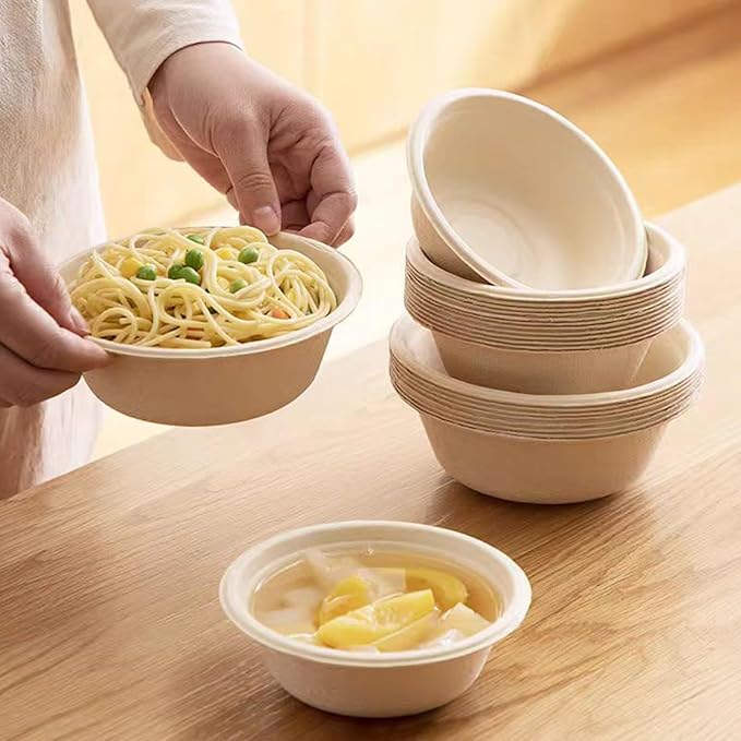 Paper Bowls, 16 oz, 200 Count, Biodegradable Sugarcane, Hot and Cold Use, Natural