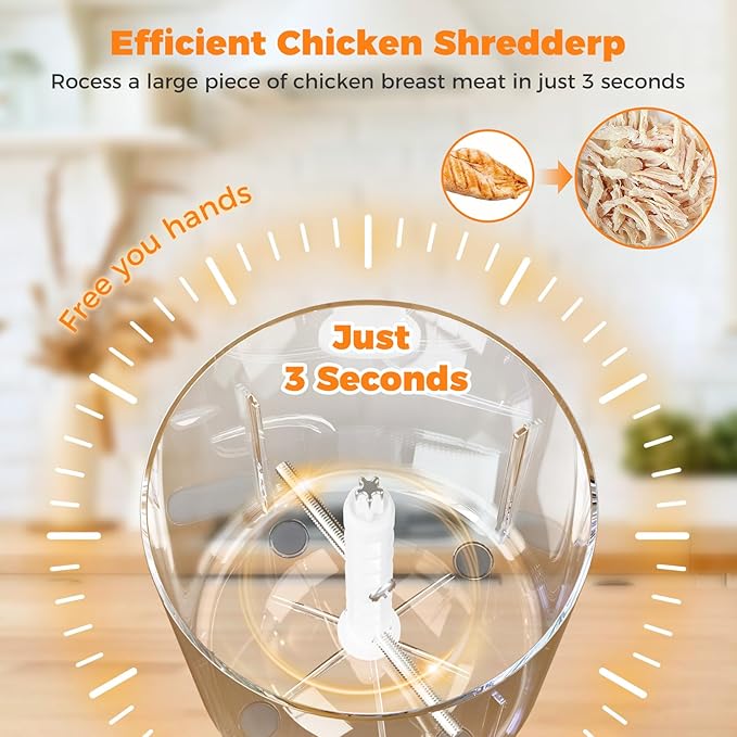 Automatic Electric Chicken Shredder 250W Food Processors Machine - Electric Food Chopper with Meat Grinder & Vegetable Chopper, 2 Bi-Level Blades for Home Use,Kitchen Aid,Baby Food,Pet Food