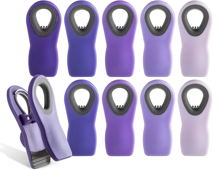 COOK WITH COLOR Bag Clips with Magnet for Food Storage with Airtight Seal Grip for Bread, Snack and Food Bags, Lavender, Pack of 10