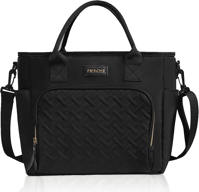 17L Insulated Lunch Bag for Women, LeakProof Insulated Work Lunch Box with Adjustable Shoulder Strap, Large Lunch Cooler Tote for Office, Commute & Travel (Charcoal Black)