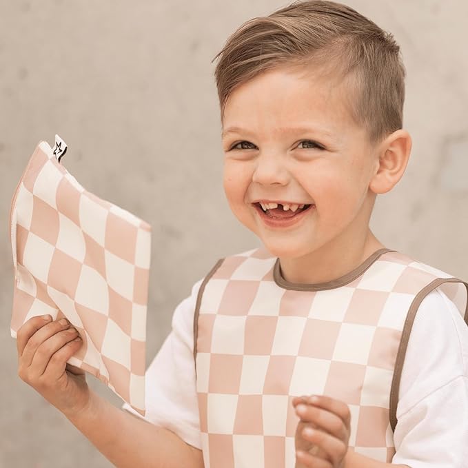 Tiny Twinkle 3 Pack Reusable Snack Bags - Machine Washable, PFAS, PVC, BPA, Phthalate-Free Reusable Baby and Toddler Food Safe Snack Bags (Beige Checkers)