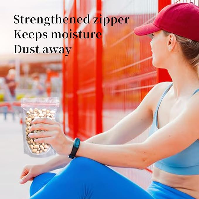 50 Pcs 7.9"X5.5" Clear Stand Up Zipper Seal Bgas,Reuseable Ziplock Plastic Pouch for Food Storage, Transparent Sealing Food Pouches Snack Packing,Cookie,Snack,Spices,Pet Food and Drinking