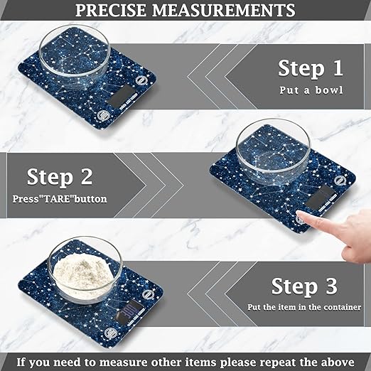 Food Scale Kitchen Digital Scale Food Ounces and Grams Dieting Baking Cooking Waterproof Glass Panels LCD Display,4 Units Scale Tare Function Constellation Dark Blue