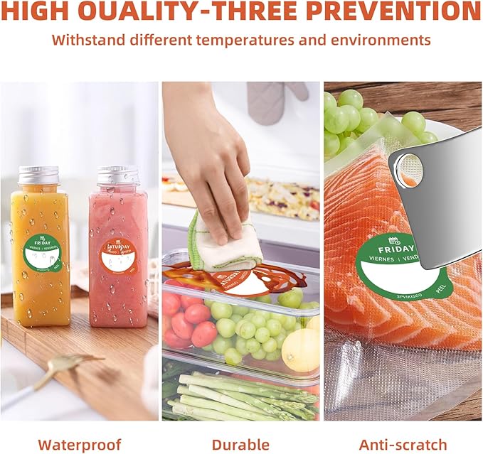 7000 PCS Day of The Week Stickers,Food Labels Stickers, Writable and Removable Day Label Peel Tab for Containers Bottles Food Bags, Home Kitchen Restaurant Supplies for Inventory Management (7000)