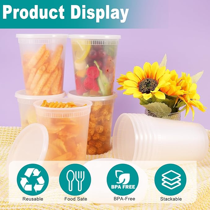 50 Pack Deli Containers with Lids,24oz Plastic Deli Food Storage Containers, Leakproof Clear Takeout Container With Airtight Lids, BPA-Free, Microwave Dishwasher Freezer Safe,Heavy-Duty Quality