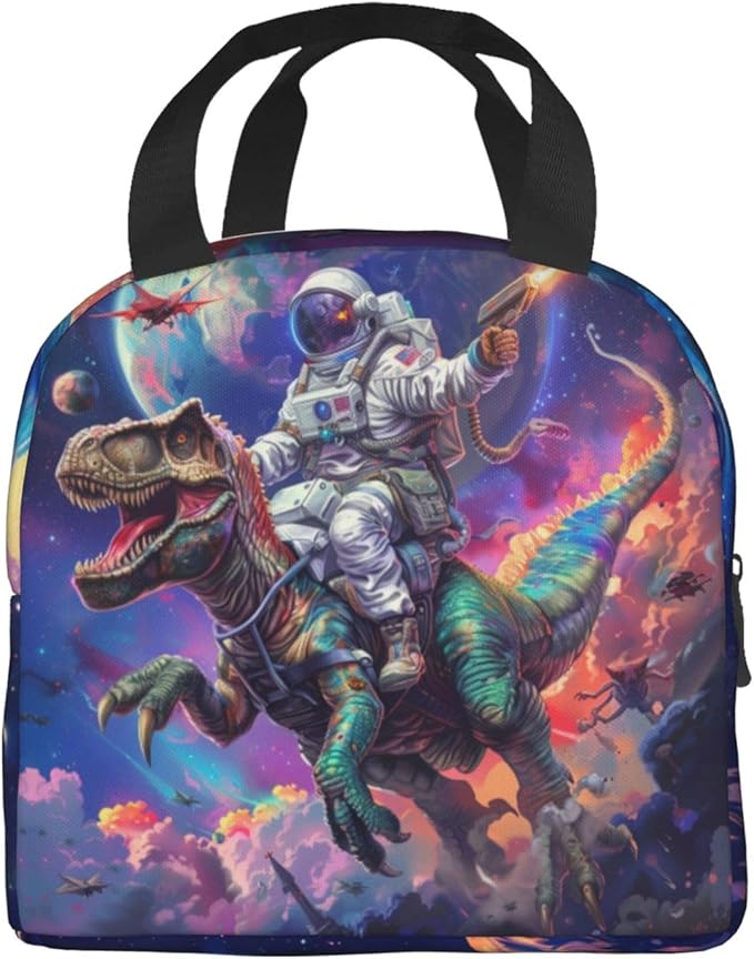 Yudchen Astronaut Riding Dinosaur Lunch Box 3D Cool Dinosaur Insulated Lunch Bag for Kids Women Men Reusable Cooler Space Lunch Tote Bag for Girls Boys Students School Picnic Travel Office