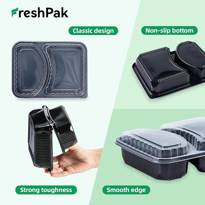 Meal Prep Container, 2-Compartment 40-Pack To Go Containers with Lids Reusable BPA Free Microwave and Freezer Safe Bento Boxes Ideal for Portion Control Food Storage(40oz)