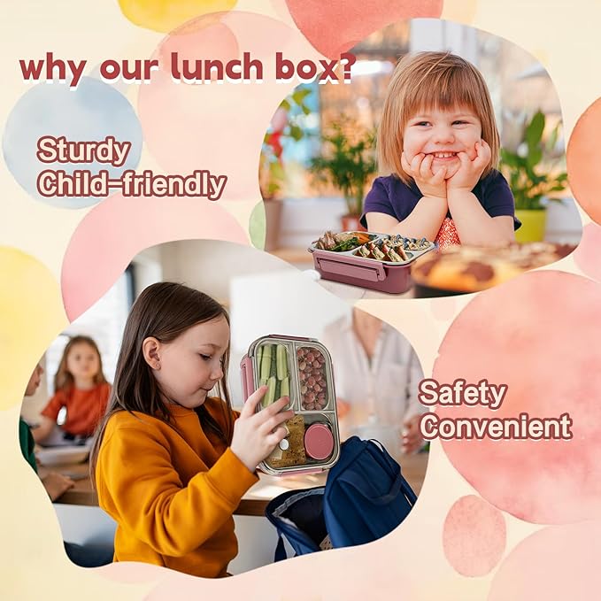 Stainless Steel Lunch Box for Kids, Girls Boys Bento Box for Food Storage Containers with Portable Utensil, Toddler Lunch Box with Removable Tray, Ideal for Ages 3-10,Dishwasher & Freezer Friendly