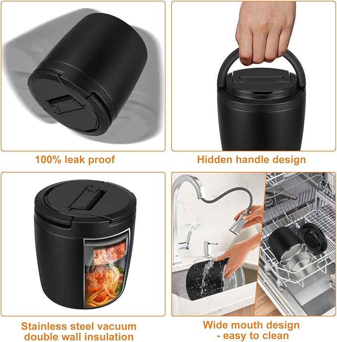 40oz Insulated Lunch Containers for Adults Soup Thermo for Hot Food Jar Wide Mouth Leak Proof Vacuum Stainless Steel Thermal Bento Box with Buckle Lid and Spoon