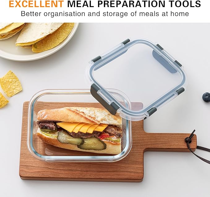 10 Pack 22 Oz Glass Meal Prep Containers with Lids, Reusable Glass Food Storage Containers with Lids, Leak Proof, Microwave, Oven, Freezer and Dishwasher Safe (Green)