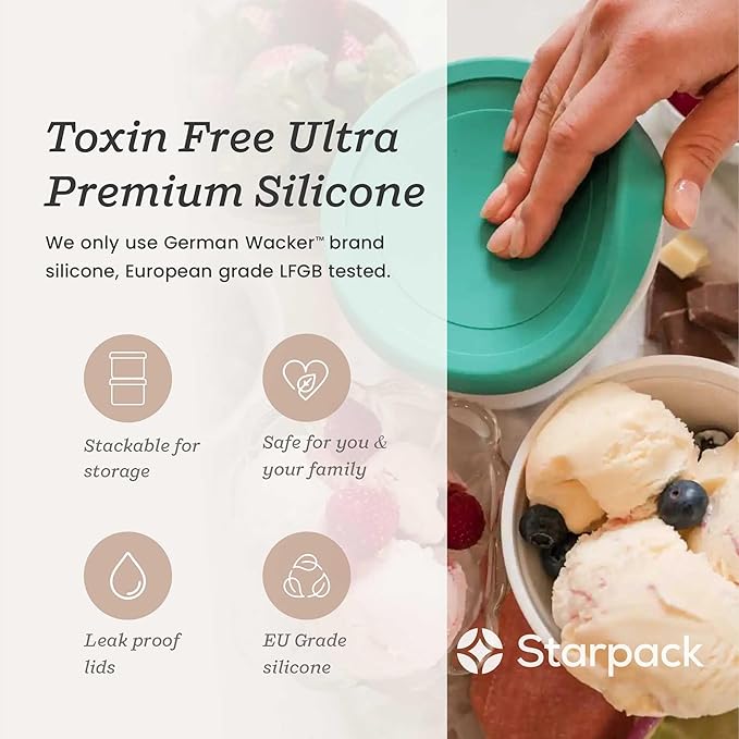 Starpack 'Freeze the Day' Ice Cream Storage Container for Freezer (2 Pcs) - 1 Quart Ice Cream Containers for Homemade Dessert - Reusable Frozen Treat Containers with Lids - Leak-Free Lids (Silicone)