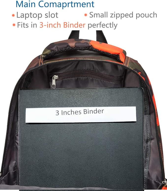 BLUEFAIRY Boys Backpacks Set for Kids Elementary School Bag with Lunch Box Teens Primary Middle School Book Bags Bookbag Schoolbag Sturdy Travel Lightweight Gifts Camo Orange