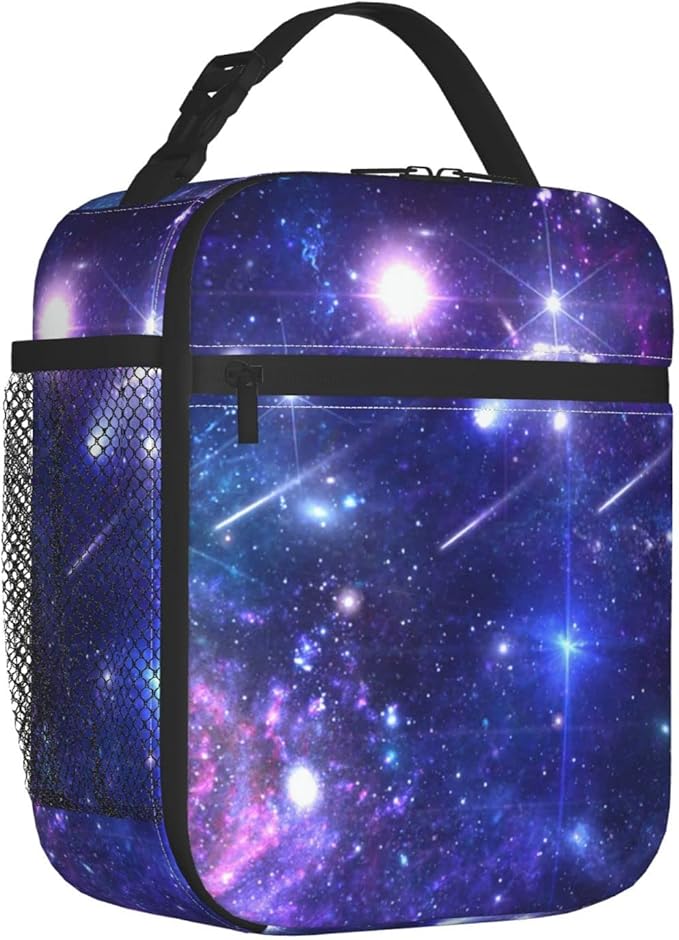 YETTA YANG Nebula Galaxy Purple Colorful Portable Lunch Bag Insulated Lunch Box Reusable Totes For Women Men Work Picnic Camping