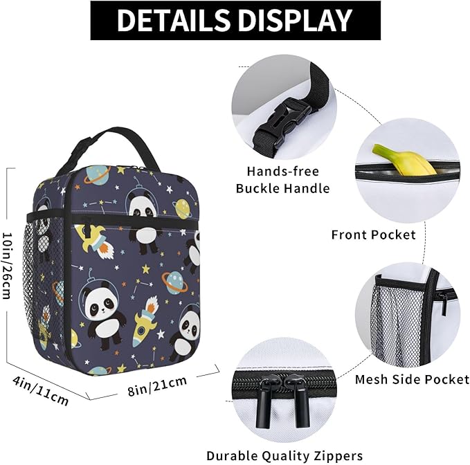 Insulated Lunch Box for Girls & Women - Kids Panda Lunch Box for Work, Picnic, School, Travel, Hiking, Beach or Fishing - Polyester Panda Lunch Bag