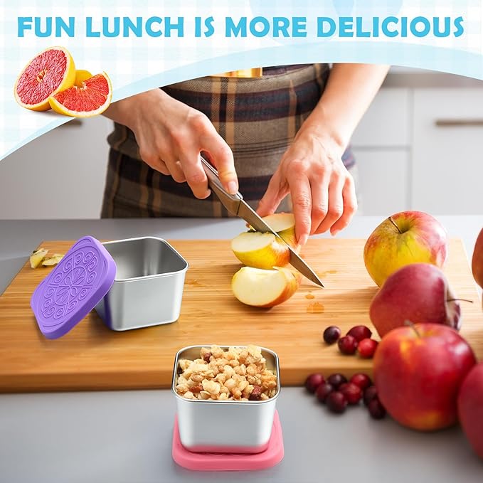 12 Pack 6 oz Stainless Steel Snack Containers Leak Proof Small Metal Food Snack Storage Container with Silicone Lid Stackable Reusable Metal Lunch Boxes for Daycare Travel Picnic Camp