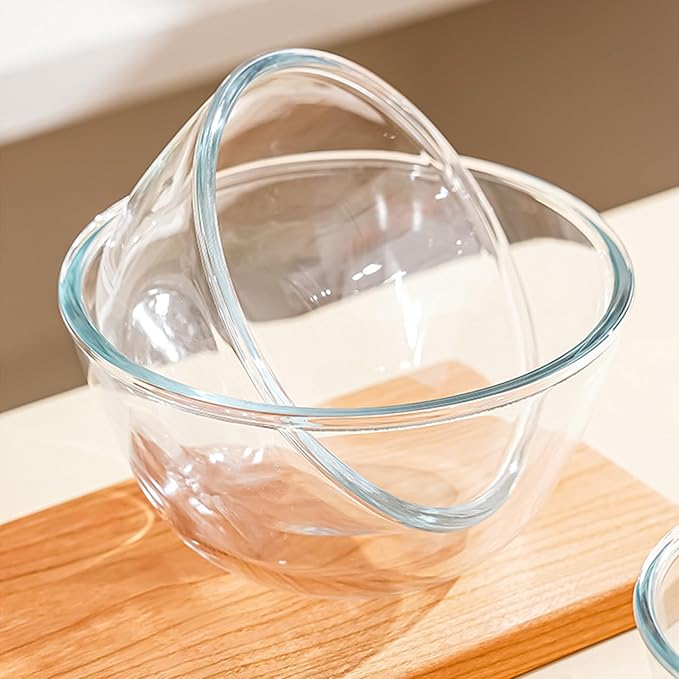 2 Pack Deep Mixing Bowls Glass Salad Bowl Round Glass Serving Bowls for Cooking Baking Prepping Dishwasher & Microwave & Oven Safe (1.1L)
