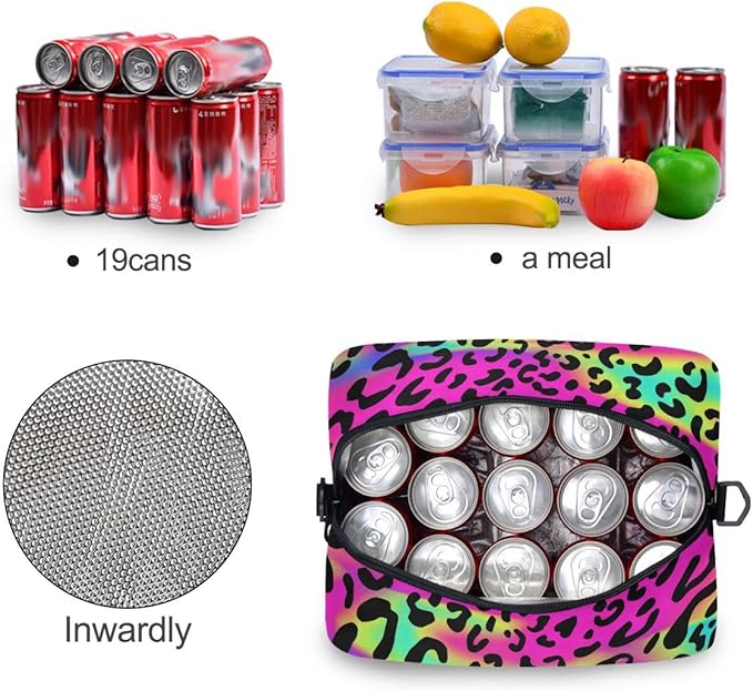 MNSRUU Insulated Lunch Bag - Rainbow Leopard Print Cheetah Neo Lunch Box Women & Men Cooler Bag Reusable Leakproof with Adjustable Shoulder Strap For Work & School