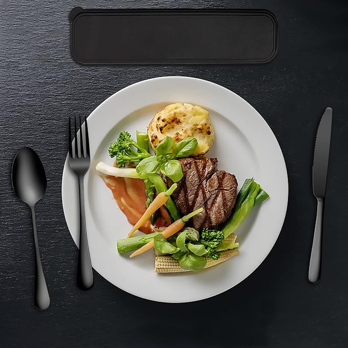 Portable Utensils Set with Case,Reusable Office Flatware Set,Healthy Travel Cutlery Set 4 PCs Stainless Steel Knife Fork Spoon Straw Cutlery Ideal for Travel, Lunch Box and Camping (Black-4 PCs)