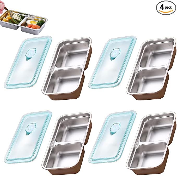 Grab and Go Prep Containers Resuable Snack Containers,Stainless Steel Double Compartment Condimentl Container, Snacks Dips Takeout Travel and Outdoor Camping