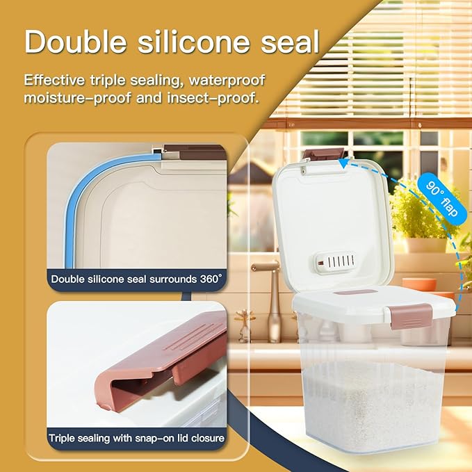 2PCS Airtight Flour Sugar Storage Containers with Lids, Easy to Move, Plastic Rice Cereal Grain Pet Food Bin with Wheels for Kitchen Pantry Organization (20lbs & 50lbs)