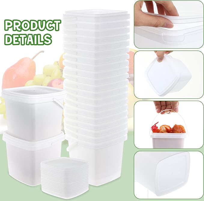 Mifoci 24 Pack 16.9 Oz/ 500 ml Square Deli Containers with Lids Airtight Ice Cream Bucket with Handle Reusable Freezer Microwave Safe Plastic Food Storage Containers Pail for Snack Take out