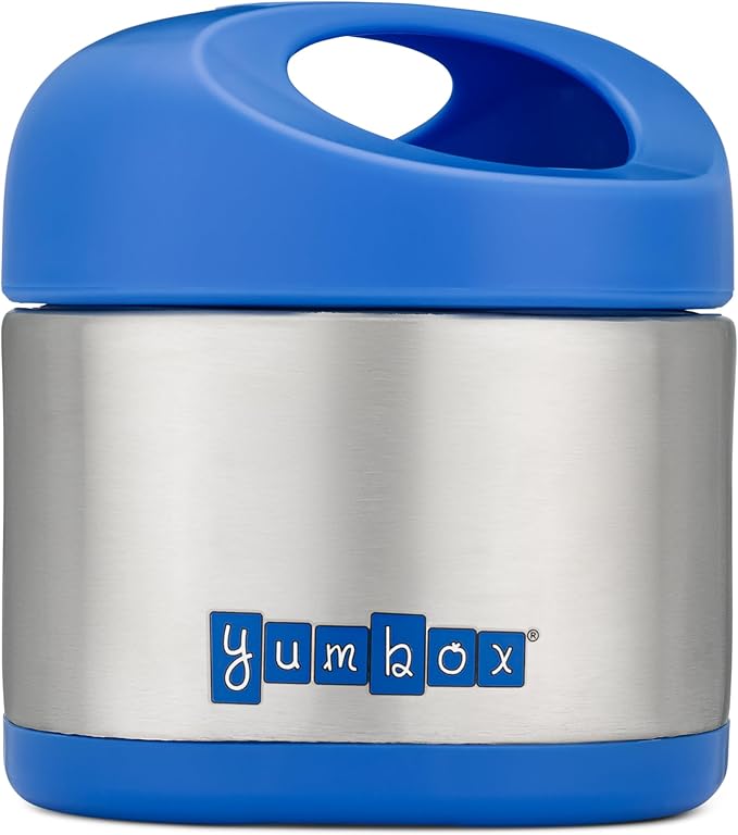Yumbox Cubi Triple Insulated Stainless Steel Thermal Jar for Hot & Cold Lunches, Kids Size, Easy Open and Carry Handle, Unique Rounded Square Jar and Non-Slip design (Surf Blue)