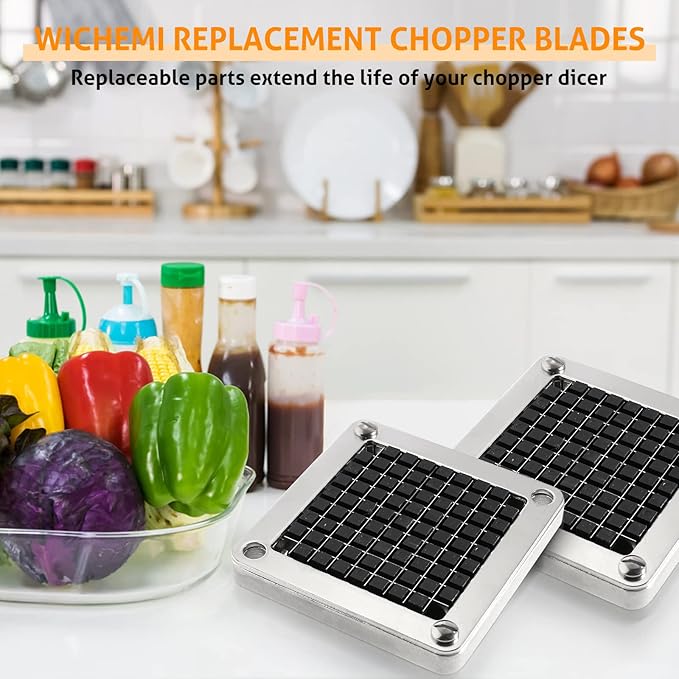 WICHEMI Replacement Chopper Blade 3/8" Blade Commercial Vegetable Chopper Stainless Steel Onion Chopper Dicer Blades and Pusher Block for Tomato Dicer French Fry Cutter (2 Pack)