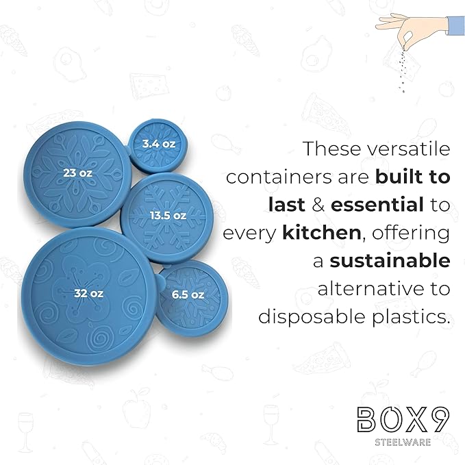 Stainless Steel Containers with Lids - Leak Proof BPA Free | Easy Open Silicone Lids | Meal Prep, Snacks, Lunch for Kids & Adults (32oz/23oz/13oz/6oz/3oz)