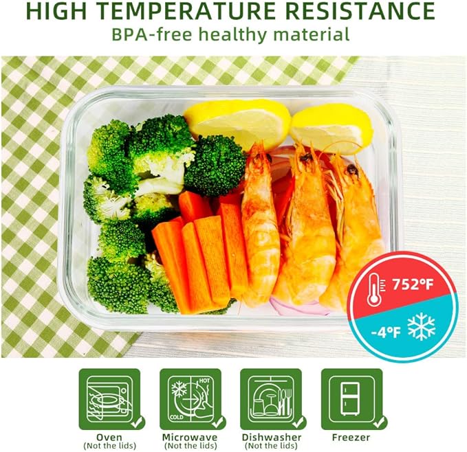 DAS TRUST 10 Pack Glass Meal Prep Containers Meal Prep Bowls Food Storage Containers Glass Food Prep Containers with Lids Lunch Container for Adults Lunch Box Bento Boxes