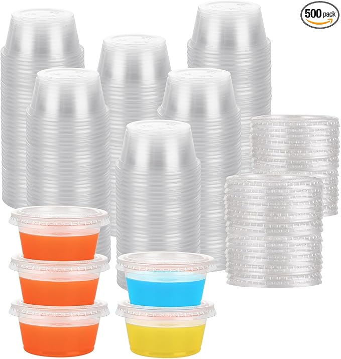 500 Sets 2 Oz Disposable Plastic Portion Cups | Jello Shot Cups with Lid, Plastic Souffle Cups | Sauce Cups with Lids Bulk, Small Plastic Condiment Containers with Lids for Sauce Dressing or Shots