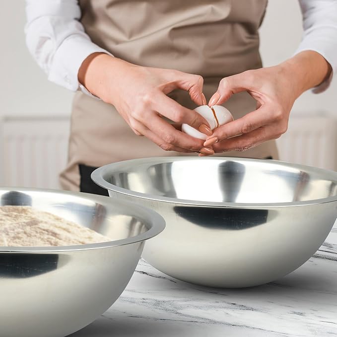 8 Quart, Set of 2, Mixing Bowls, Stainless Steel, Professional Chef, Commercial Kitchen, 13.25 Inches Diameter, Flat Base