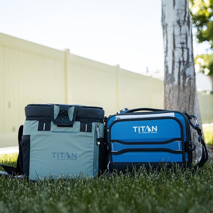 Titan Fridge Cold Zipperless Insulated Lunch Box - With Reusable Gel Ice Packs Plus Food Container Set - Sail Blue