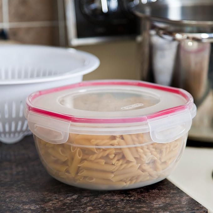 Sterilite Ultra-Seal 4.7 Qt Bowl, Large Airtight Food Storage Container, Latching Lid, Microwave and Dishwasher Safe, Clear With Red Gasket, 8-Pack
