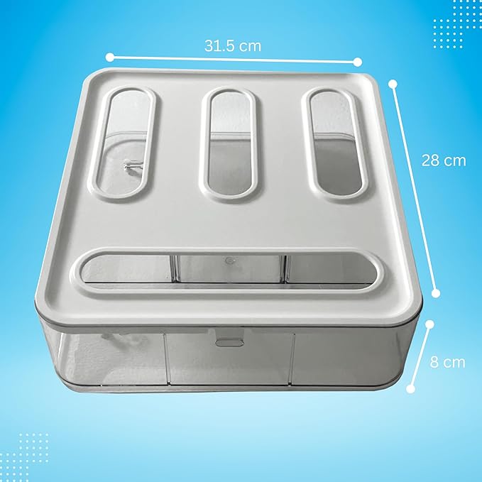 Food Storage Bag Organizer for Kitchen Drawer, 4-Slot, Wall-Mountable, Plastic Sandwich Bag Dispenser with Locking Lid Design
