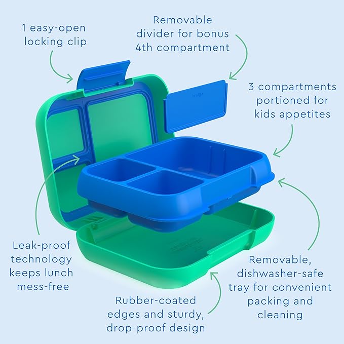 Bentgo Pop - Leak-Proof Lunch Box & Removable Divider for Ages 8+ & Teens - Lunch Container Holds 5 Cups of Food; 3-4 Compartments; Microwave/Dishwasher Safe; 2 Year Warranty (Spring Green/Blue)
