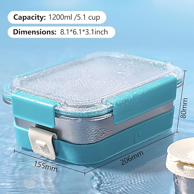 Stainless Steel Lunch Box with Silicone Sleeve/Bento Box/Food Storage Containers-Leak-Proof,Reusable and Microwavable-Ideal for Work & Travel-On-the-Go Meal Prep - Dishwasher Safe-41Oz Extra Large