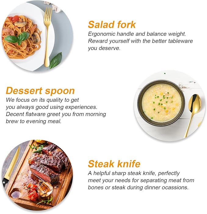 48 pcs Gold Silverware Set with Organizer, Stainless Steel Flatware with Steak Knife for 8, KITWARE Utensil Cutlery with Metal Tray, Home Kitchen Knife Fork Spoon, Mirror Polished