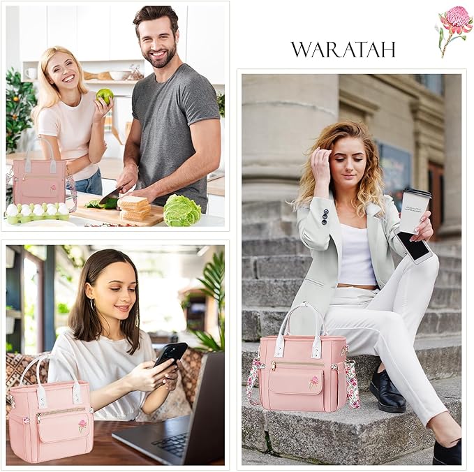 Deluxe Large Insulated Lunch Bag Box Women - Leakproof Waterproof Cooler with Multi Pockets Removable Strap for Work Picnic - Teacher Mothers Day Christmas Birthday Gifts