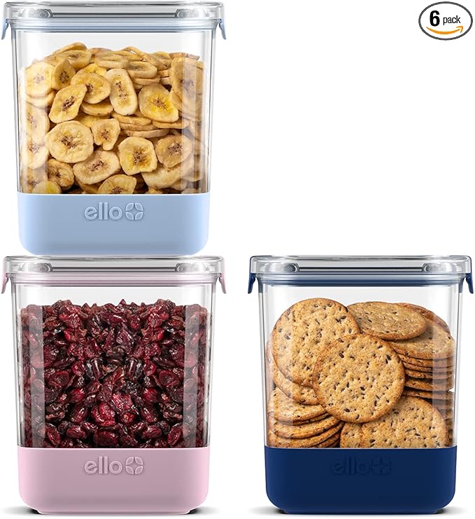 Ello Airtight Food Storage Plastic Canisters with Non-Slip Base Locking Lids and Labels for Kitchen and Pantry Organization Perfect for Sugar, Cerea, Pasta, Dry Food| Set of 3| 6.6 Cup | Cupcake