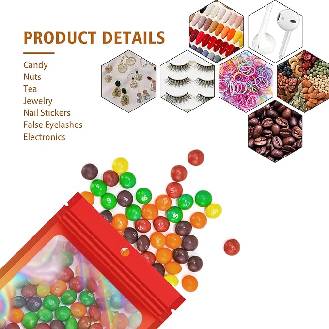 100 Pieces Resealable Mylar Bags, Smell Proof Bags with Clear Window for Food Storage Party Favor Packaging Small Business (Orange&Yellow, 2.8×4 Inch)