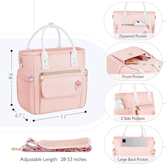 Deluxe Large Insulated Lunch Bag Box Women - Leakproof Waterproof Cooler with Multi Pockets Removable Strap for Work Picnic - Teacher Mothers Day Christmas Birthday Gifts