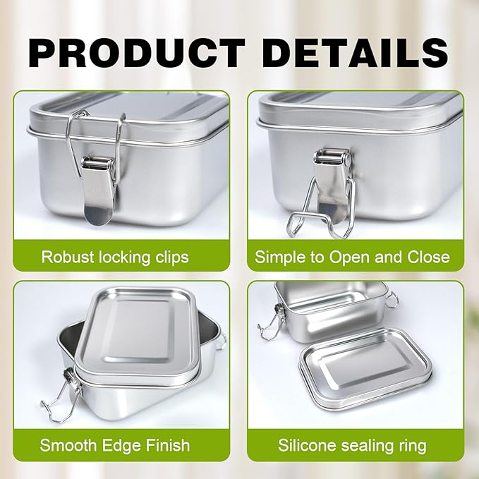 8 Pcs Stainless Steel Bento Box 550ml Lunch Box for Dishwasher Bento Box Reusable Lunch Box Stainless Steel Food Storage Containers for Home Work School Camping Supplies
