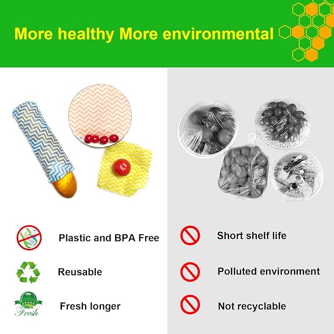 9 Pack Reusable Beeswax Food Wraps, Eco-Friendly Food Storage, Large, Medium and Small Food Wraps with 3 Sealing Strings